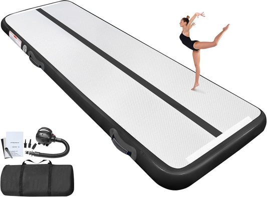 KeepFuns Professional inflatable gymnastics mat black and white dance fitness training mat portable foldable for adults and children