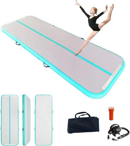 KeepFuns Professional inflatable gymnastics mat blue and gray color children's dance yoga mat portable folding fitness training mat