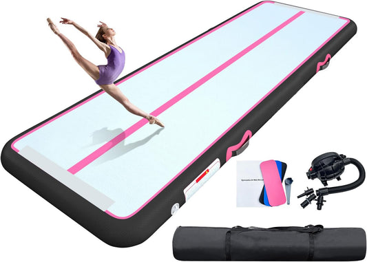KeepFuns Professional inflatable gymnastics mat pink and black color dance yoga training mat portable folding children's fitness mat