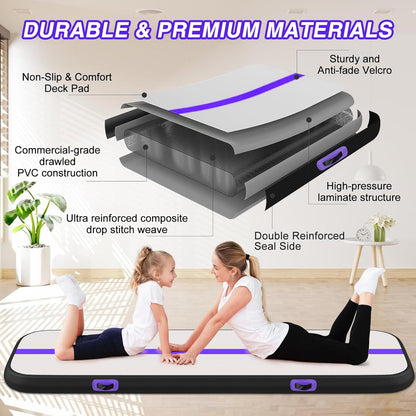 KeepFuns Professional inflatable gymnastics mat purple and white color matching children's dance training mat portable folding home fitness mat
