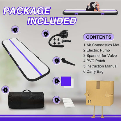 KeepFuns Professional inflatable gymnastics mat purple and white color matching children's dance training mat portable folding home fitness mat