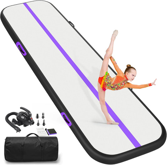 KeepFuns Professional inflatable gymnastics mat purple and white color matching children's dance training mat portable folding home fitness mat