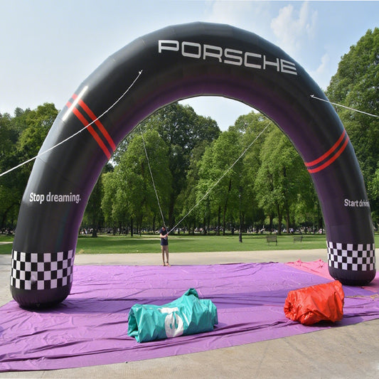 keepFuns Racing themed inflatable semicircular arch, brand event promotion arch, outdoor event logo arch, custom LOGO marketing arch
