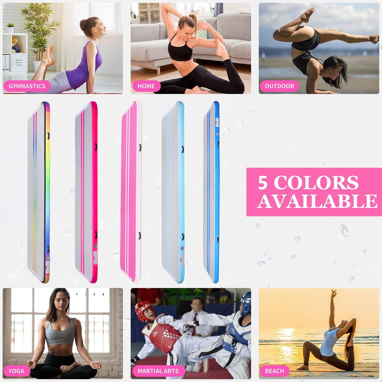 KeepFuns Rainbow color inflatable gymnastics mat children's dance fitness training mat portable foldable multifunctional exercise mat