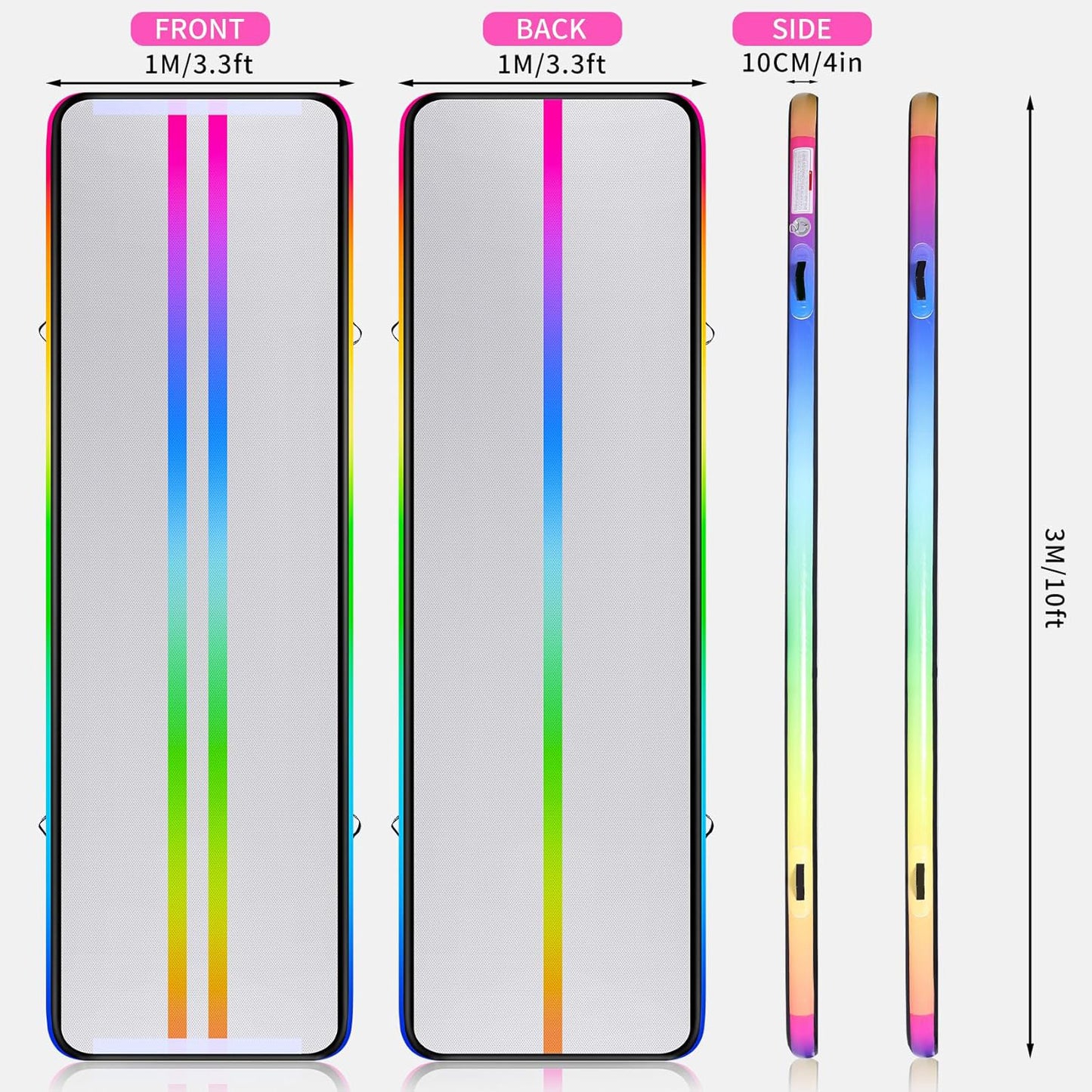 KeepFuns Rainbow color inflatable gymnastics mat children's dance fitness training mat portable foldable multifunctional exercise mat