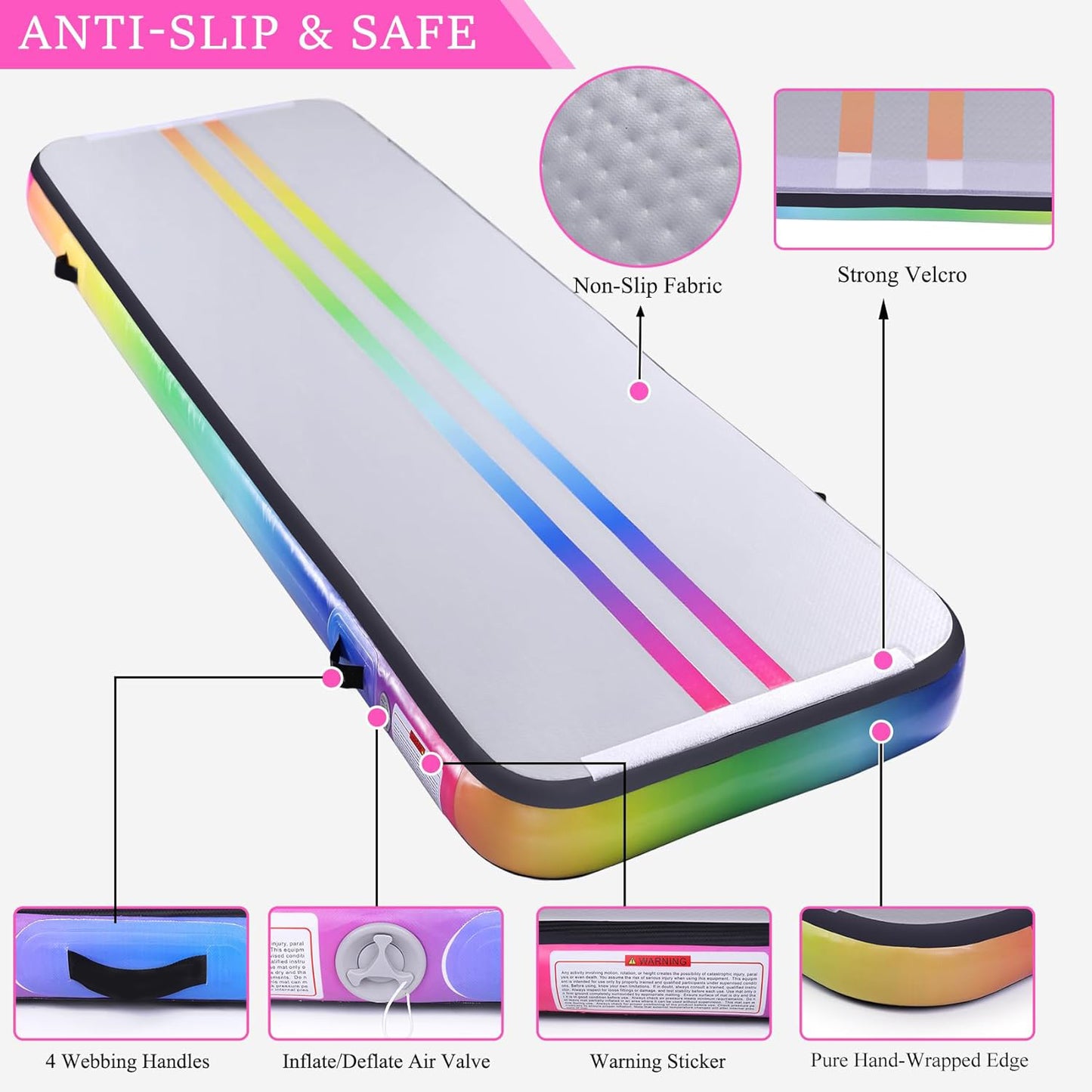 KeepFuns Rainbow color inflatable gymnastics mat children's dance fitness training mat portable foldable multifunctional exercise mat