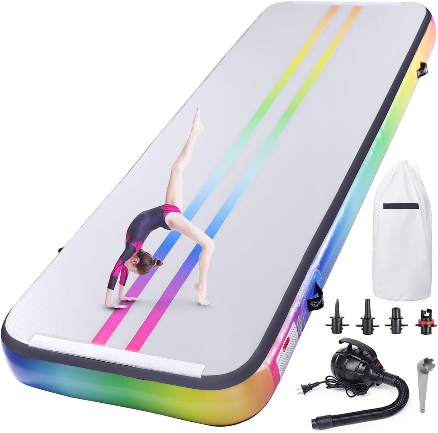 KeepFuns Rainbow color inflatable gymnastics mat children's dance fitness training mat portable foldable multifunctional exercise mat
