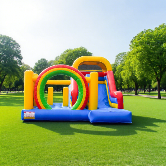 KeepFuns Rainbow theme inflatable playground, children's outdoor slide trampoline facilities, parent-child interactive colorful amusement castle
