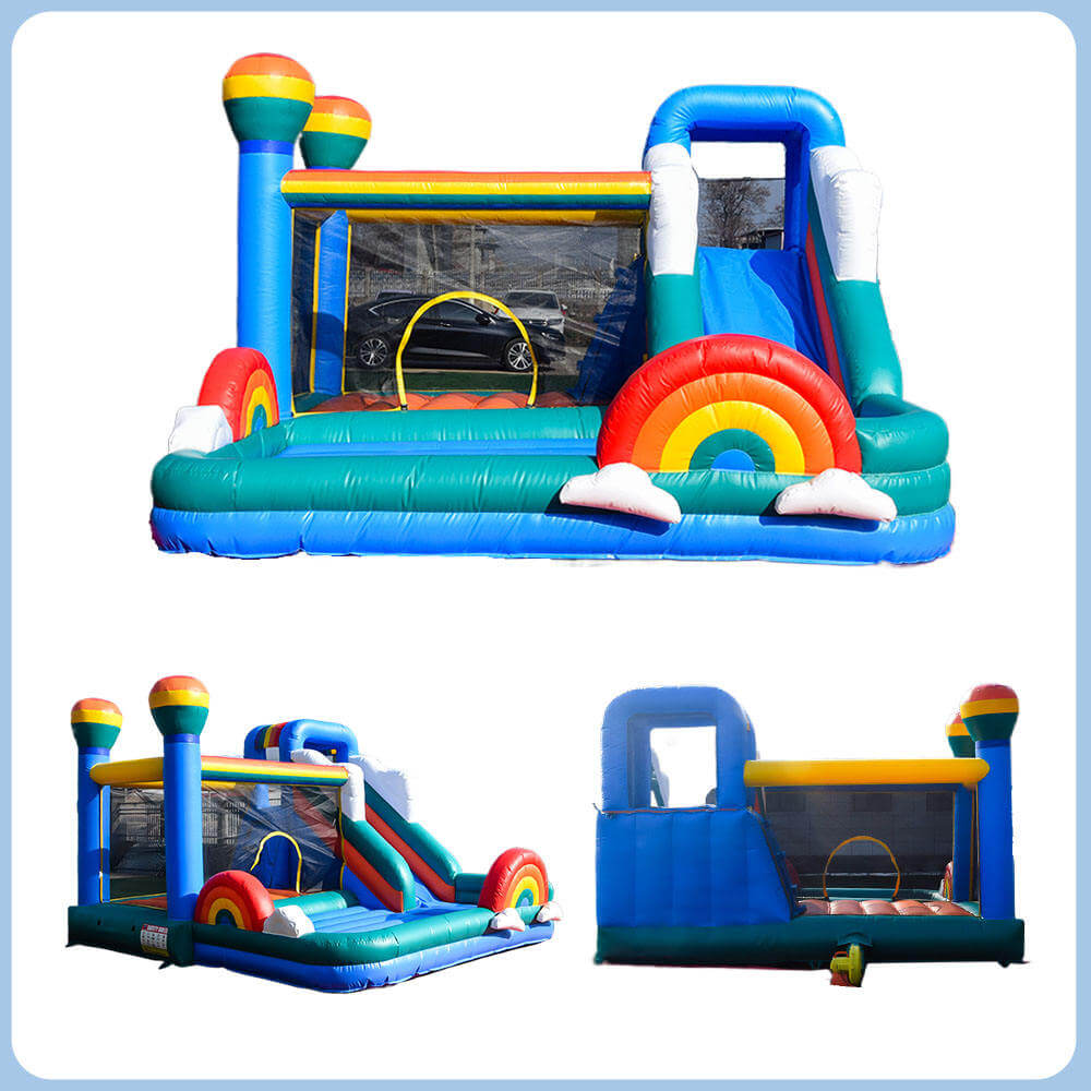 KeepFuns Rainbow theme inflatable playground, children's slide trampoline park, outdoor parent-child interactive colorful amusement facilities