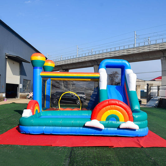 KeepFuns Rainbow theme inflatable playground, children's slide trampoline park, outdoor parent-child interactive colorful amusement facilities