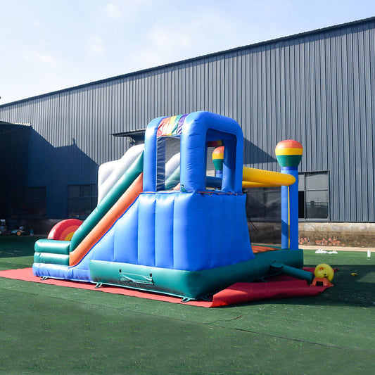 KeepFuns Rainbow theme inflatable playground, children's slide trampoline park, outdoor parent-child interactive colorful amusement facilities
