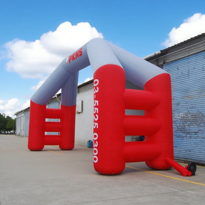 KeepFuns Red and gray contrast double column special shape advertising arch Corporate event inflatable arch Brand promotion arch Customized logo telephone arch
