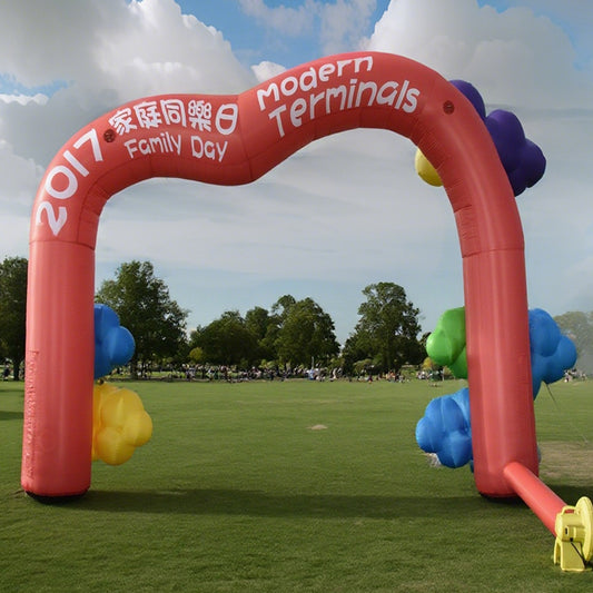 KeepFuns Red cloud decorated special shaped advertising arch Family Day event inflatable arch Corporate parent-child event arch Customized theme pattern arch