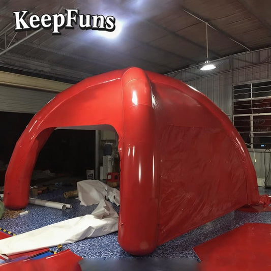 KeepFuns red inflatable four-leg tent, easy to set up, lightweight, sturdy, customizable in size, color and printed content, suitable for advertising, marketing activities, and outdoor events
