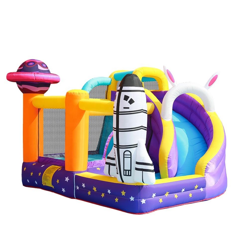 KeepFuns Space theme inflatable castle Children's slide trampoline park Outdoor parent-child interactive amusement facilities Rocket planet shaped inflatable toys