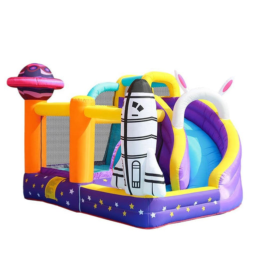 KeepFuns Space theme inflatable castle Children's slide trampoline park Outdoor parent-child interactive amusement facilities Rocket planet shaped inflatable toys
