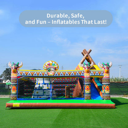 KeepFuns Tribal theme inflatable amusement park, outdoor children's slide trampoline facilities, parent-child interactive colorful inflatable toys