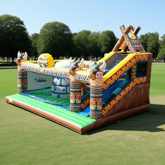 KeepFuns Tribal theme inflatable amusement park, outdoor children's slide trampoline facilities, parent-child interactive colorful inflatable toys