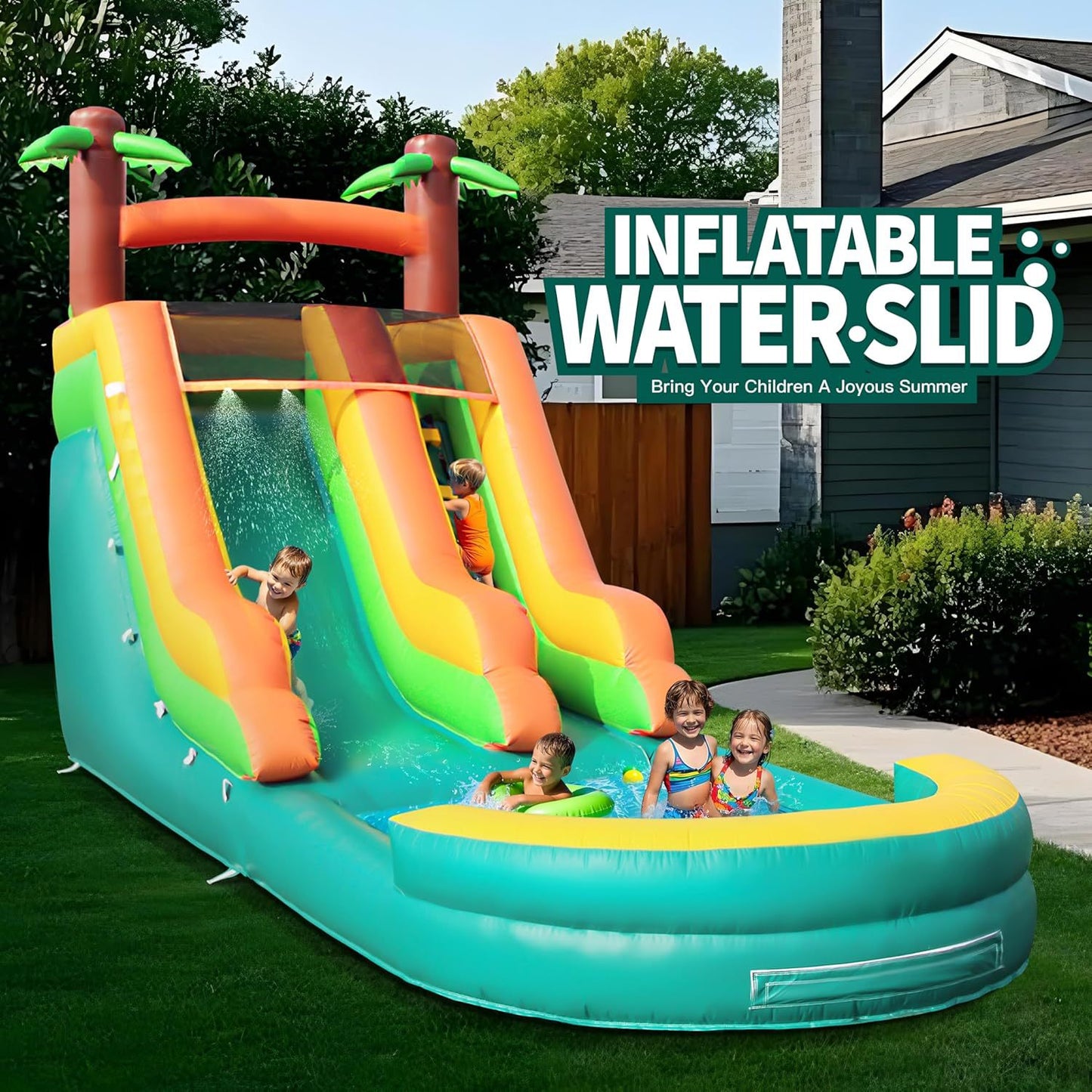 KeepFuns Tropical inflatable water slide Outdoor children's water park Parent-child interactive swimming pool slide facilities