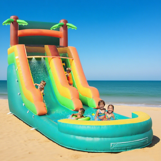 KeepFuns Tropical inflatable water slide Outdoor children's water park Parent-child interactive swimming pool slide facilities