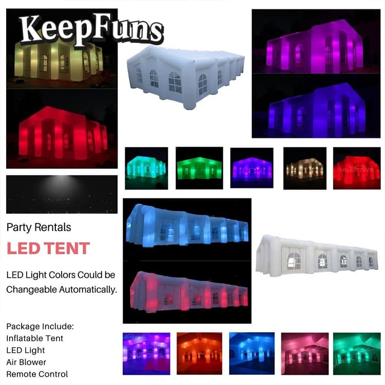 KeepFuns White Inflatable Peak Tent, with customizable size and logo, inflates quickly. It is suitable for parties, night discos, outdoor entertainment, advertising, etc.