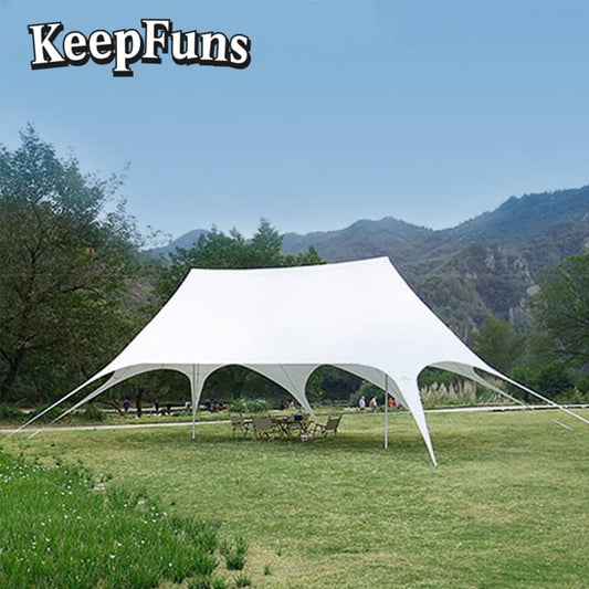 KeepFuns Flying Tent, with customizable size, color and printed content, is easy to set up and lightweight, suitable for events such as wedding parties and outdoor dinners.