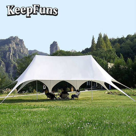 KeepFuns Flying Tent, with customizable size, color and printed content, is easy to set up and lightweight, suitable for events such as wedding parties and outdoor dinners.