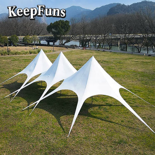 KeepFuns Flying Tent, which can be customized in size, color and printed content, is easy to set up and lightweight, suitable for events such as wedding parties and outdoor dinners.