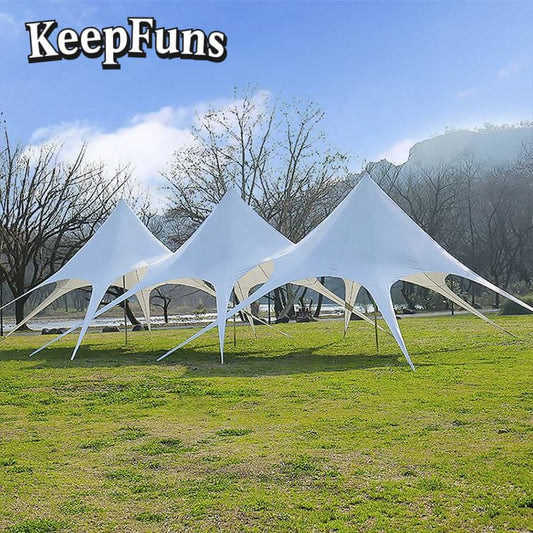 KeepFuns Flying Tent, which can be customized in size, color and printed content, is easy to set up and lightweight, suitable for events such as wedding parties and outdoor dinners.