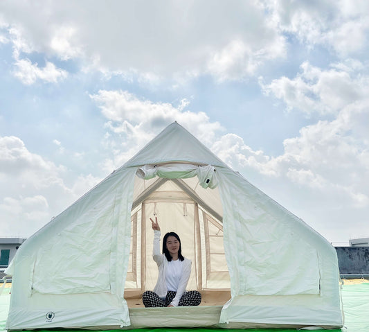 KeepFuns White outdoor inflatable tent camping large tent family gathering picnic sun and rainproof tent