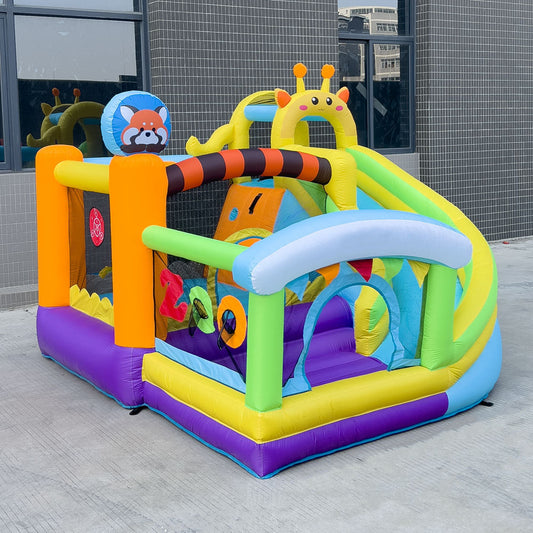 KeepFuns Zoo theme inflatable castle, children's slide trampoline park, outdoor parent-child interactive amusement facilities, colorful cartoon animal inflatable toys
