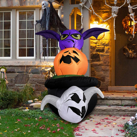 Inflatable decorations of Halloween elements such as bats, pumpkin lanterns, ghosts, etc., used for decoration during Halloween