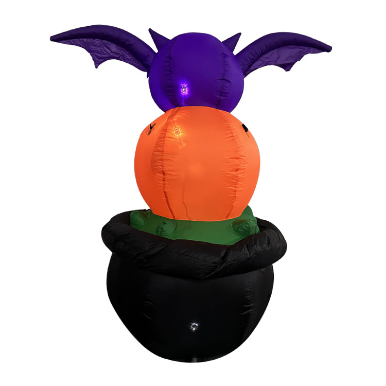 Inflatable decorations of Halloween elements such as bats, pumpkin lanterns, ghosts, etc., used for decoration during Halloween