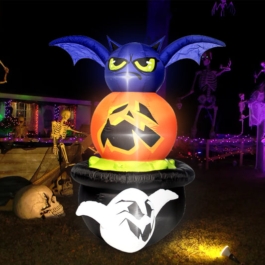 Inflatable decorations of Halloween elements such as bats, pumpkin lanterns, ghosts, etc., used for decoration during Halloween