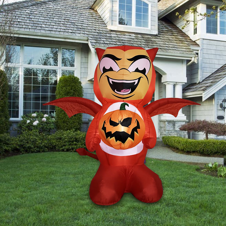 2.6M Red, devil-like inflatable decoration, handheld pumpkin lantern, Halloween festival decoration supplies